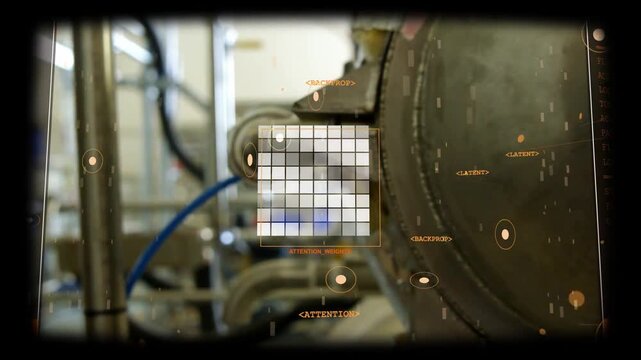 HUD animation initiating camera pulling back, revealing metal vessel and nozzle, piping to inspect