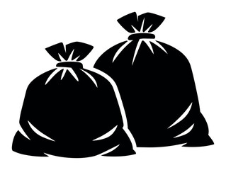 Fototapeta premium Two black garbage bags tied together, representing waste management, recycling, and environmental awareness