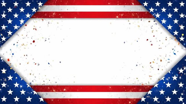 American Flag Frame with Fireworks and Confetti on Independence Day