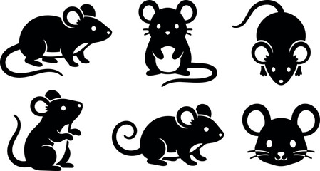 Naklejka premium Black silhouette mouse collection with various poses vector art