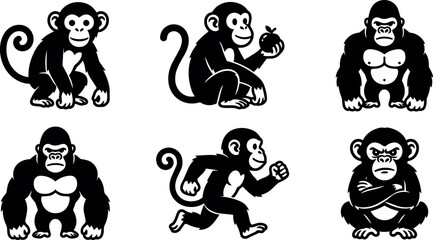 Naklejka premium Playful and fierce monkey and gorilla icons