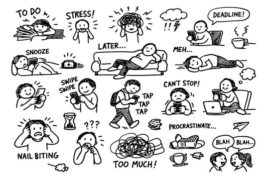 Small human stress icon simple layout doodle phone situations image vector generation