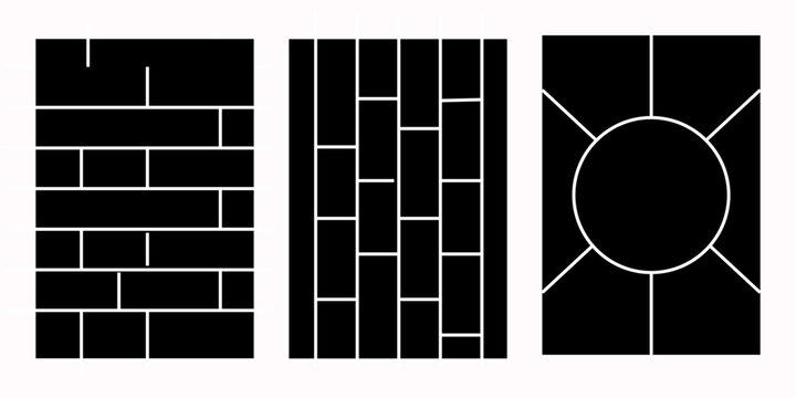 Image collage layout template. Beige mosaic mood board grid collection. Picture frame set. Photo album idea for banner, poster, comic page, flyer, brochure, booklet, memory wall design. Vector pack