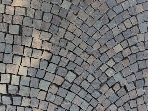 Traditional Porphyry Cobblestone Pavement with Fan Pattern Patterned Street Texture