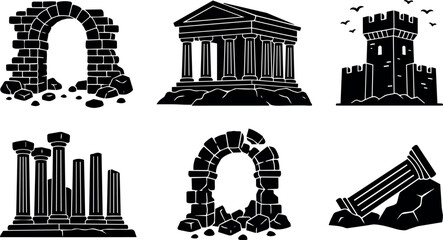 Fototapeta premium Ancient ruins with columns arches and castle tower