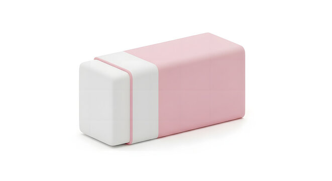 Pink and white rectangular eraser isolated on white background.