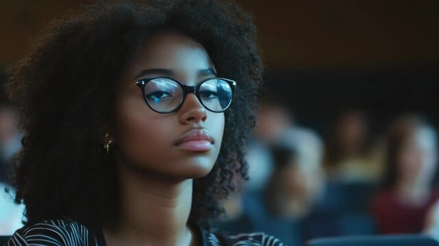 Woman wearing glasses at a movie screening