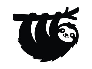 Obraz premium sloth hanging icons. Cute sloth hanging on branch silhoutee vector illustration.
