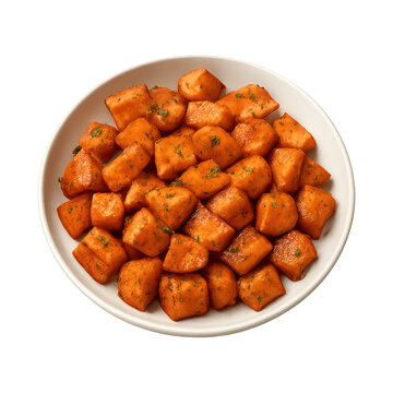 PNG Delicious roasted sweet potato cubes.