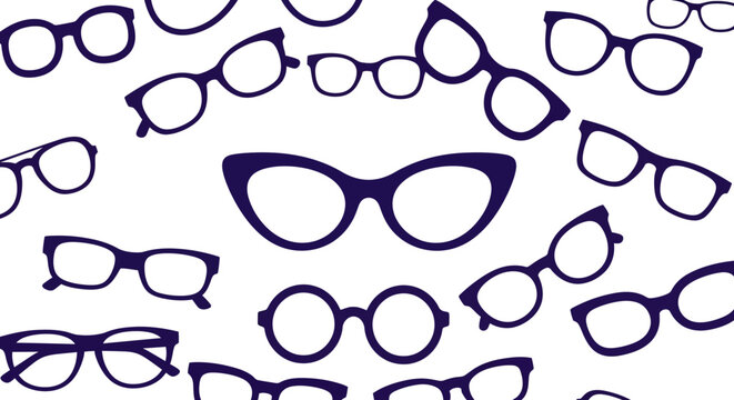 A collection of various eyeglasses and spectacles arranged in a visually appealing pattern.