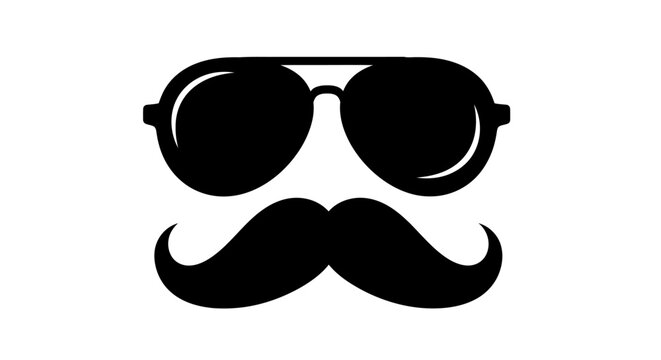 Black sunglasses and mustache icon on white background.
