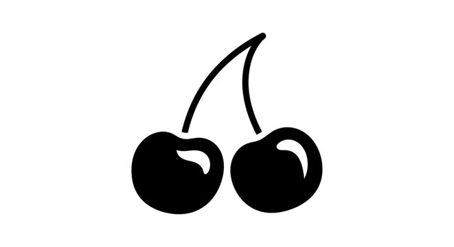 Simple black and white cherry icon illustration.