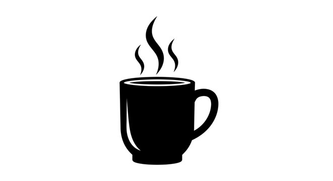 Simple black silhouette of a steaming hot beverage mug icon.