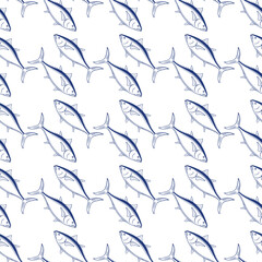 Fototapeta premium Vector Hand drawn illustration blue colour of summer,coastal,Graphic elements. seamless patterns for fabric, textiles, clothing, wrapping paper, backdrop, banner, illustration, abstract backgrounds. 