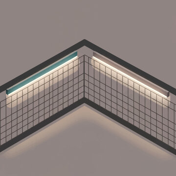 Geometric Metal Grid with Integrated Lighting Fixtures.