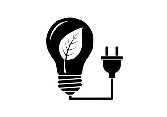 A eco friendly light bulb icon silhouette with a white leaf a inside and electric plug sustainable energy and green power concept