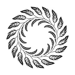 Obraz premium Black leaf wreath, circular foliage design, botanical vector, decorative border