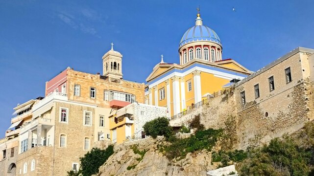 Photo of the Church of Saint Nicholas, located in the Vaporia district of Syros island, Greece, it is dedicated to the patron saint of the city.
