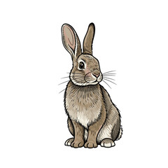 Fototapeta premium Brown rabbit sitting quietly on a transparent background 