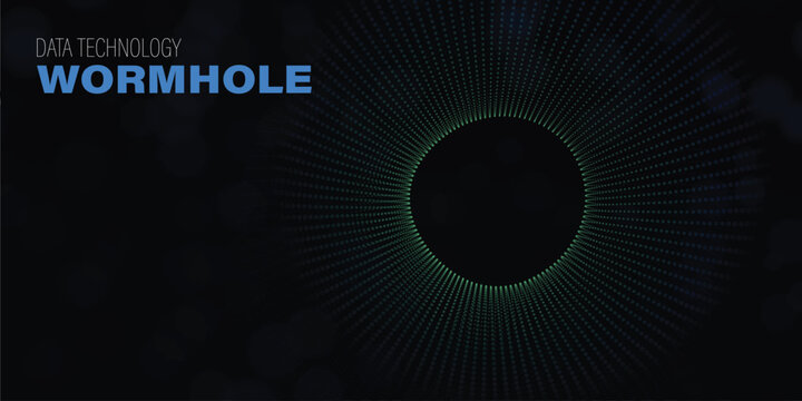 Abstract technology art with glowing wormhole data waves