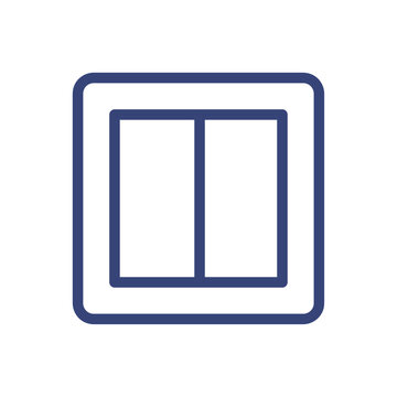 Linear electric light switch icon with two buttons, dimmer control pictogram with keys in clean line art style, switcher symbol for UI and UX design interface, simple flat vector illustration.