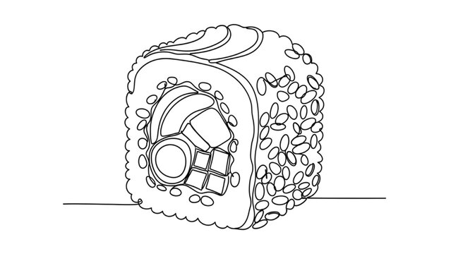 Sushi Day Uramaki Sushi Roll Line Art &ndash; Modern Japanese Cuisine Minimal Vector Illustration