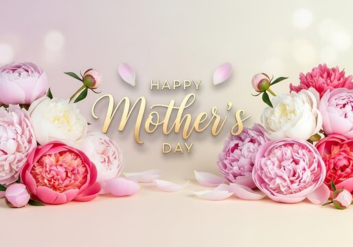 Celebrate mothers day elegant floral arrangement with 'mother's day' gold lettering and pastel flowers