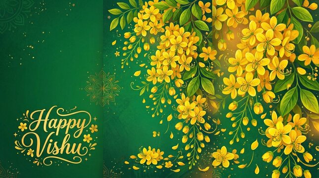 llustration vecter of vishu festival for kerala new year (vishukkani) poster, card, greeting, design with creative background.