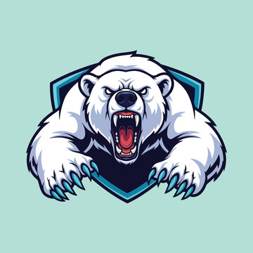 Aggressive Polar Bear Emblem Mascot.