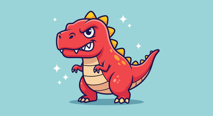 Cute Red TRex Dinosaur Cartoon Illustration. © Caroline Studio