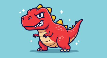 Cute Red Tyrannosaurus Rex Dinosaur Cartoon Illustration. © Caroline Studio