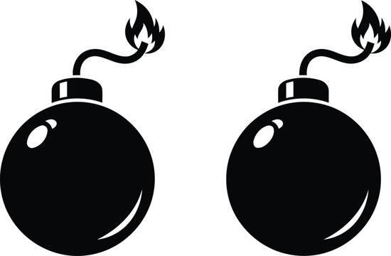 Two black explosive bombs with lit fuses ready for detonation Vector