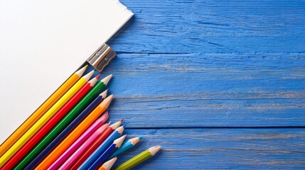 Obraz premium Creating Notes With Colored Papers and a Pencil on a Wooden Surface for School Activities