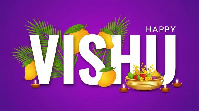 llustration vector of happy vishu festival for kerala new year (vishukkani) poster, card, greeting, design with creative background.
