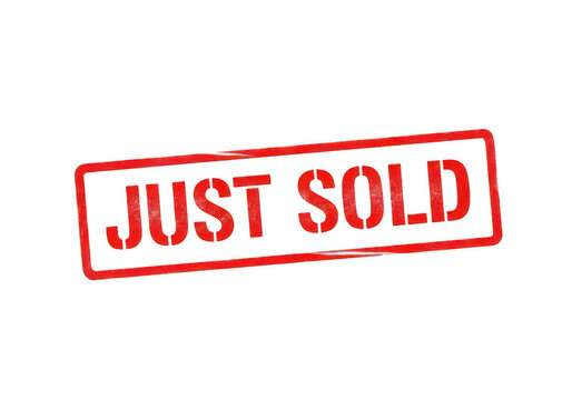Red ink rubber stamp with the text Just Sold on a flat surface, isolated on transparent cutout Stamp png.