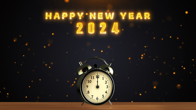 Happy New Year 2024 with clock and confetti blast