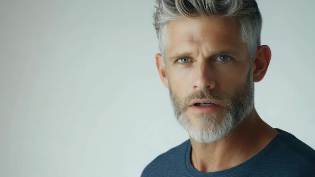 A man with a beard and stubble, looking directly at the camera with an intense gaze.
