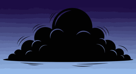 Fototapeta premium Cartoon style black smoke cloud illustration on a dark background.