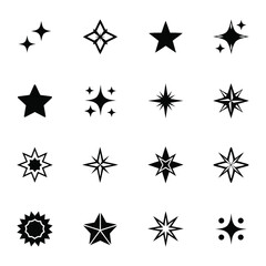 Obraz premium A collection of various black star and sparkle icons on a white background.