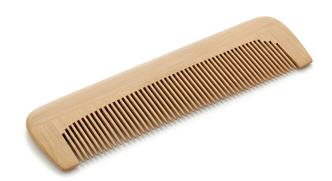 Wooden wide tooth comb on white background for hair care routine