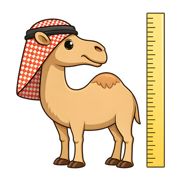 Cartoon camel wearing shemagh with school ruler isolated transparent background