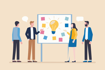 Fototapeta premium Team brainstorming session with a lightbulb representing innovative ideas