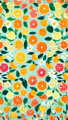 seamless pattern with fruits and flowers, summer aesthetic background, graphic design illustration wallpaper 