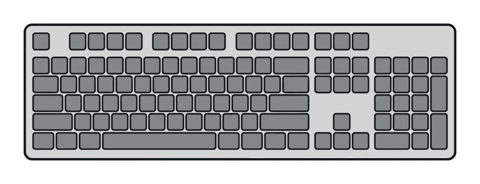 A simple vector icon of a computer keyboard with blank keys. Minimalist flat design illustration for technology, office, or communication concepts. Top-down view.