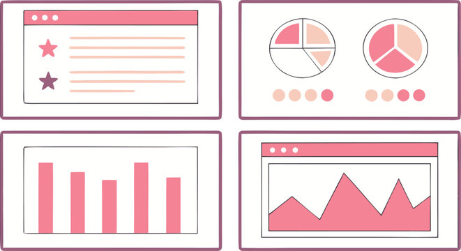 Pink data visualization with charts and graphs