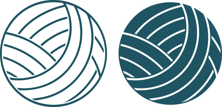 Minimal teal yarn ball with curved thread line green