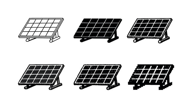 Rectangular solar panel with grid of photovoltaic cells on a tilted frame, used to convert sunlight into electricity | Create ONE