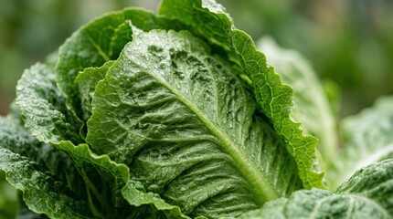 Obraz premium Fresh, vibrant green lettuce leaves captured in an ultra-detailed macro close-up highlighting natural texture and crisp freshness.