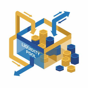 Dynamic visualization of a decentralized finance liquidity pool, illustrating digital asset inflow and outflow with cryptocurrency tokens for exchange and yield generation