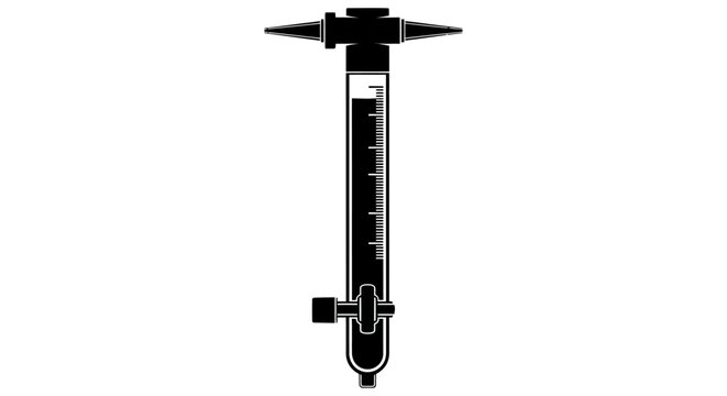 Laboratory burette with stopcock and liquid precise scientific instrument for titration and chemical analysis clear glass tube with volume markings isolated on a clean white